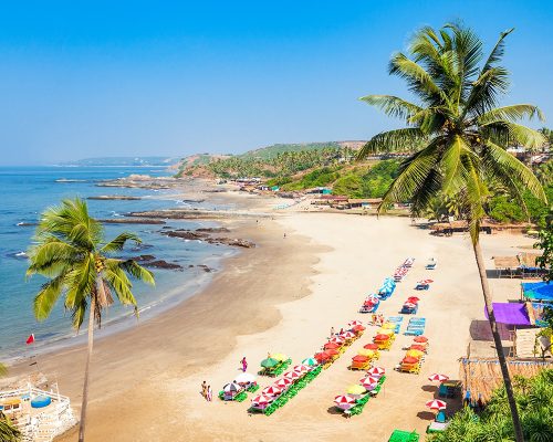 Vagator or Ozran beach aerial panoramic view in north Goa, India